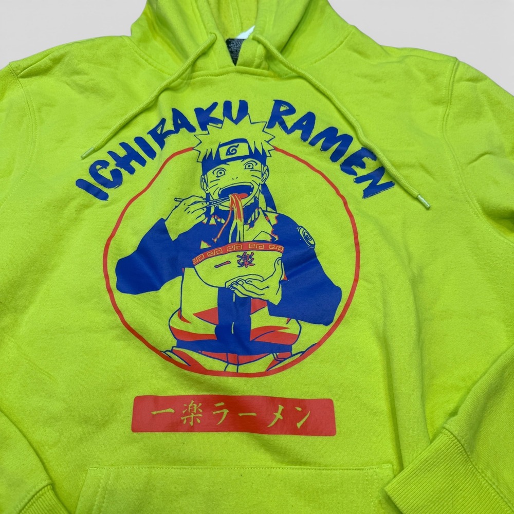VTG Y2K Naruto Ichiraku Ramen Neon Green Graphic Hoodie Sweatshirt Mens‎ Large - Picture 2 of 9
